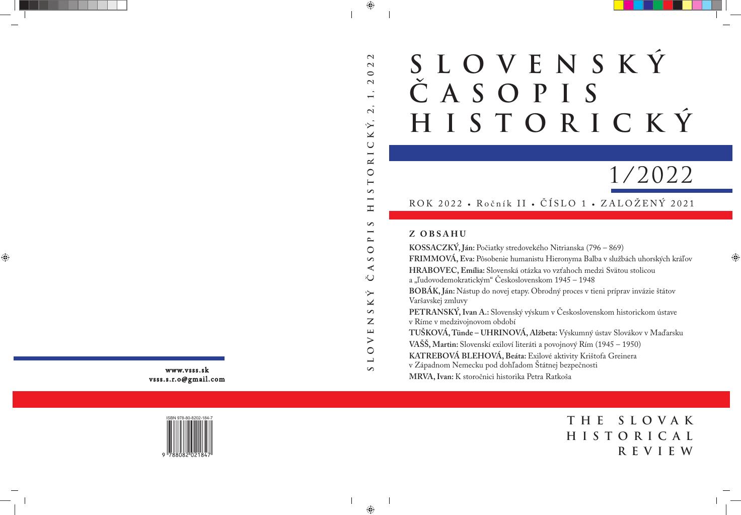 Obálka — Slovenský časopis historický 1/2022